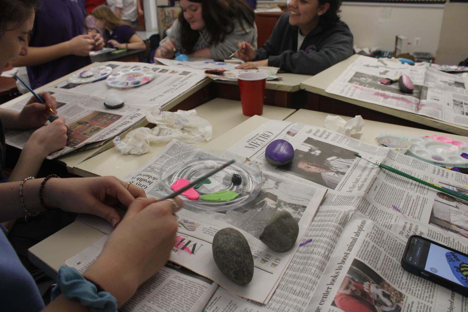Kindness Rocks being painted by students.