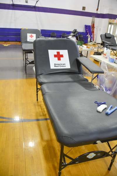 The gym gets set up for the blood drive.