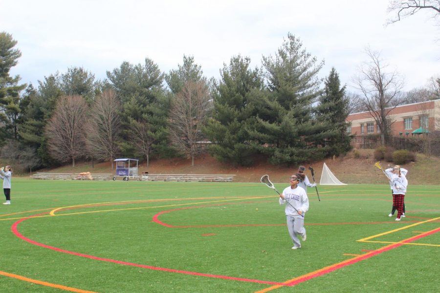 Lacrosse players participate in preseason, after school workouts and stick skills.
