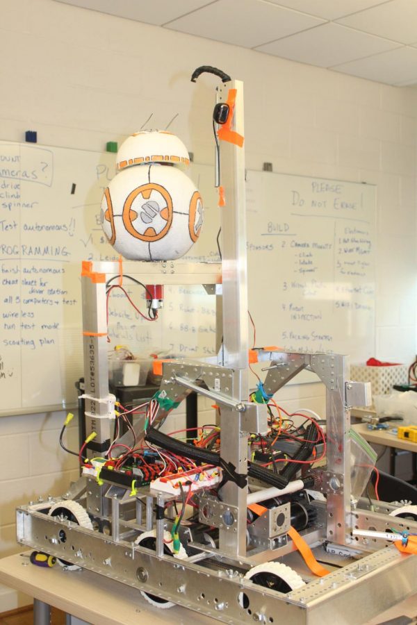 Their completed robot decked out in Star Wars decoration to match the theme for the competition. 