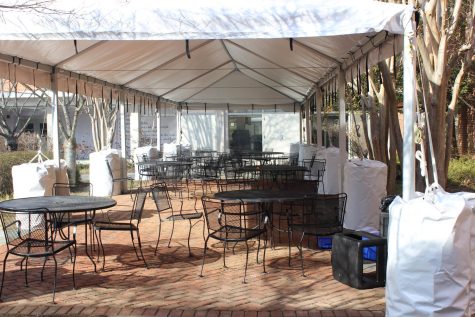 Tables outside in the Senior Courtyard