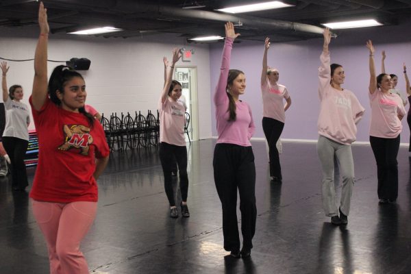 Students in the period eight Jazz HipHop 1 class practice their dance for the upcoming dance concert in April. 