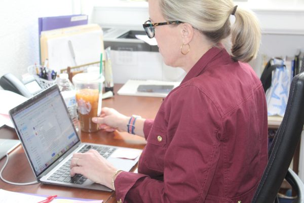 Director of Admissions Barbara Murray has been working diligently on emails and sending information to prospective families Thursday afternoon. 